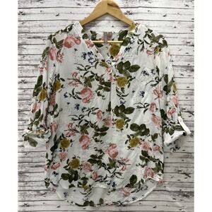 Brina & Em Women's Blouse Multicolor Floral Print Small Long Sleeve Quarter Fold